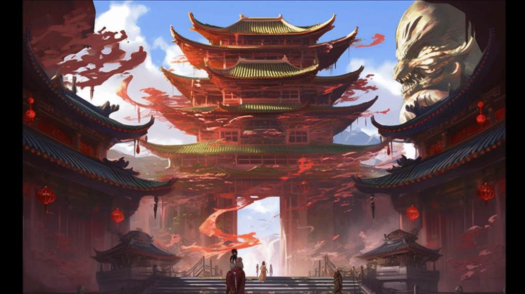 tfox a chinese style building with red and golden eaveswear han 1c72d218 d7f1 4177 8e4e 6ce769b0e937