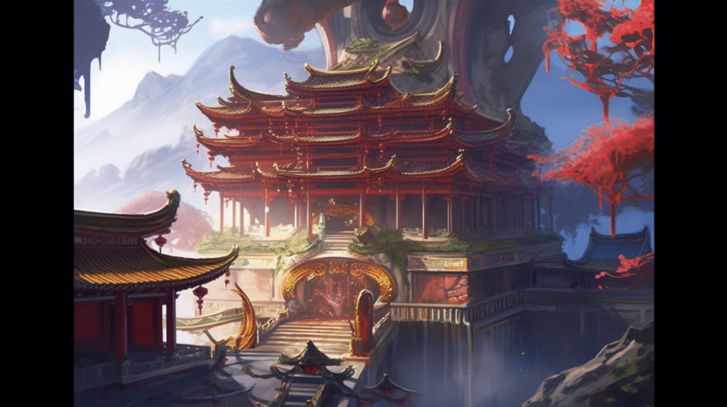 tfox a chinese style building with red and golden eaveswear han 74f52d92 24a0 4680 851d 55aad78c6a5a