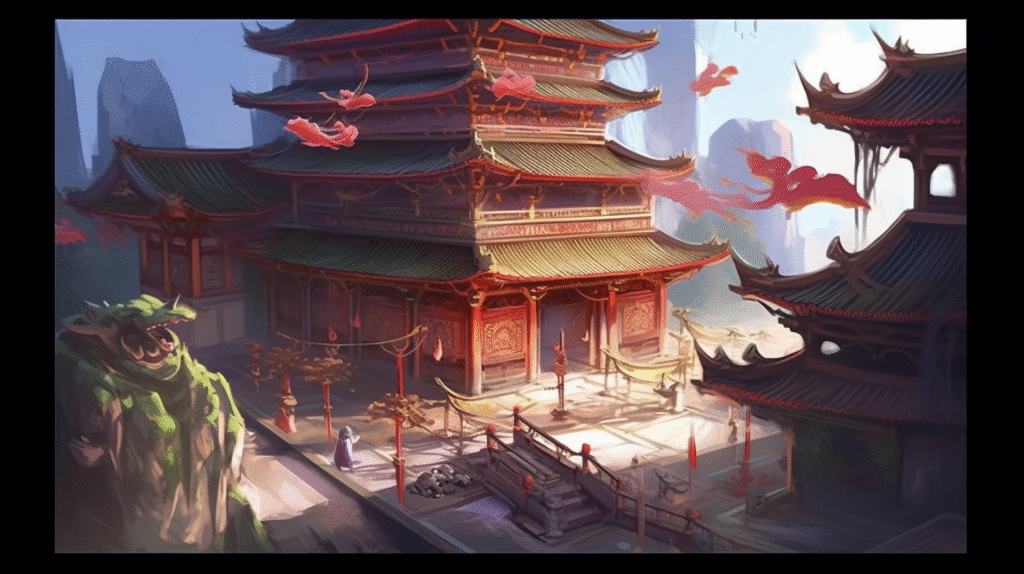 tfox a chinese style building with red and golden eaveswear han 9f3256c2 52da 41b0 a216 fc4a799d3d1c