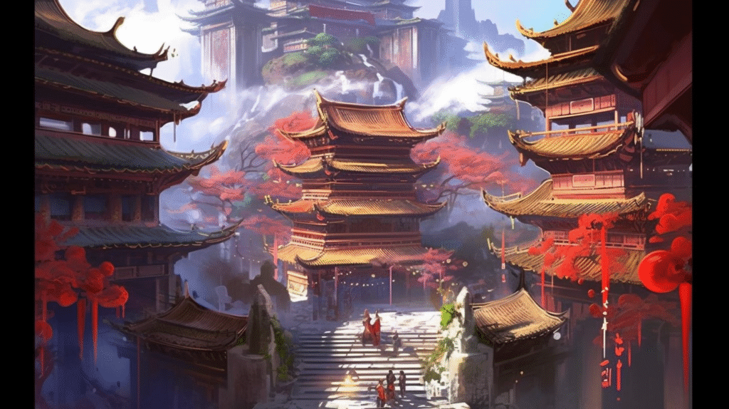 tfox a chinese style building with red and golden eaveswear han f13df30a b5f8 4470 aee7 43d59f55d5c8